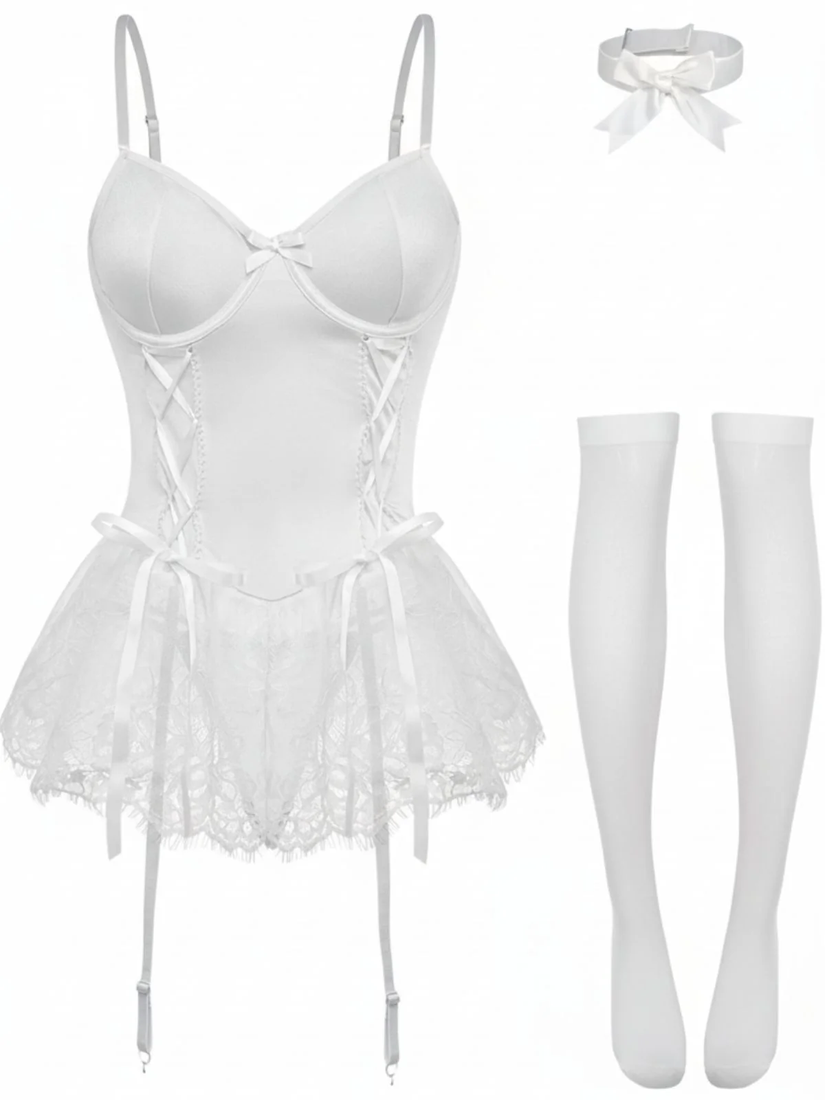 1960s Lace Trimmed Corset Bodysuit Set - Image 12