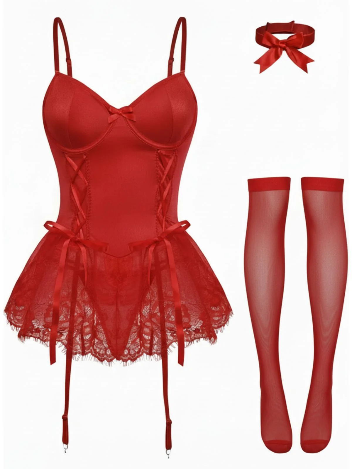 1960s Lace Trimmed Corset Bodysuit Set - Image 8