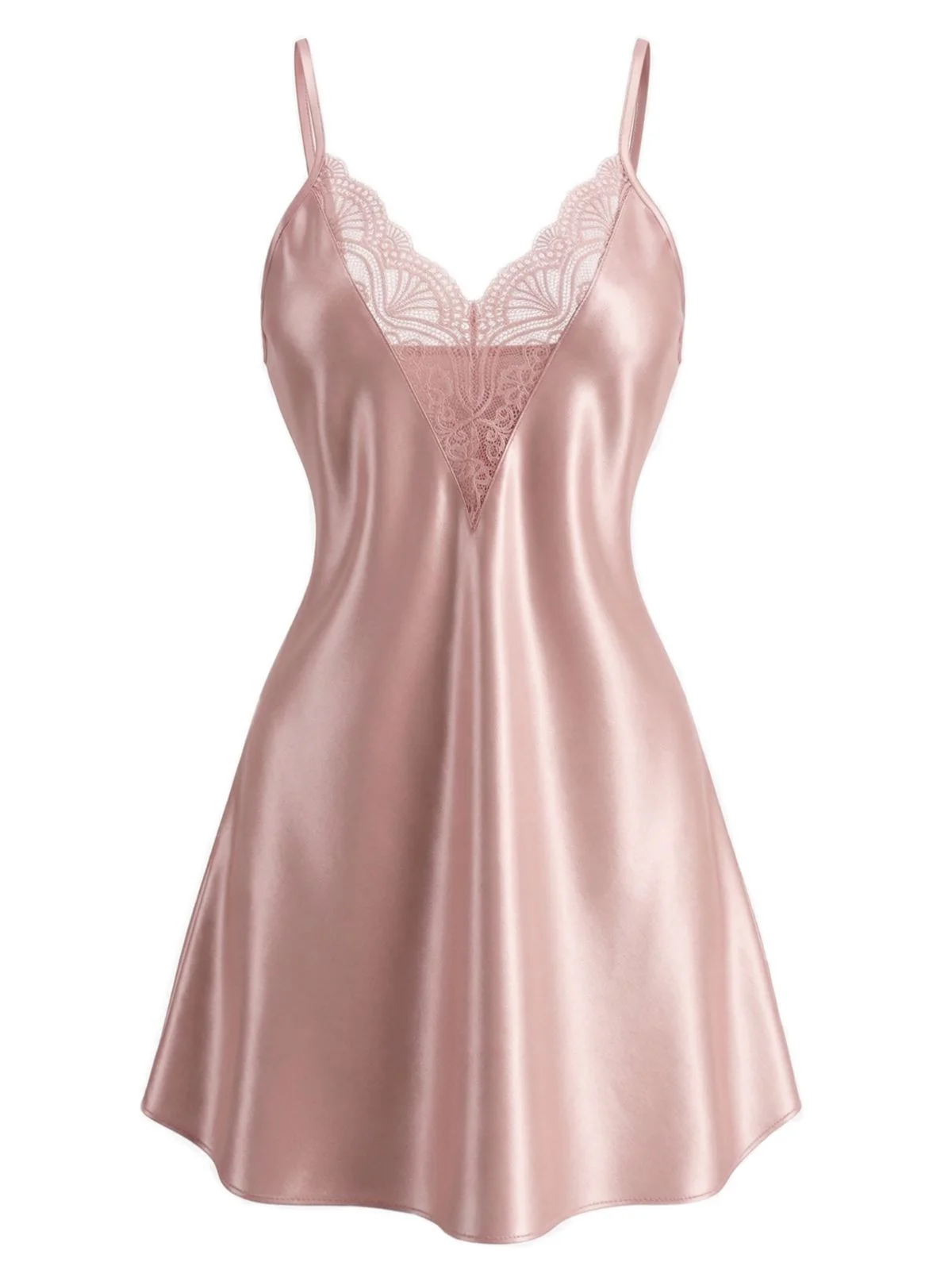1960s Lace V-Neck Solid  Spaghetti Strap Nightgown - Image 2