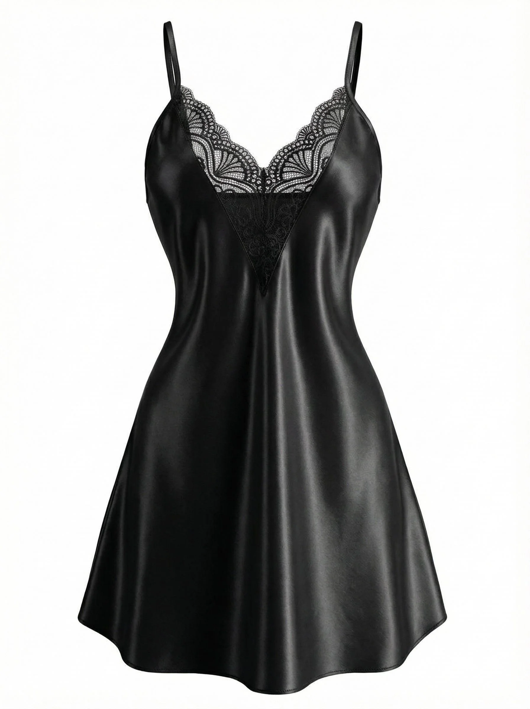 1960s Lace V-Neck Solid  Spaghetti Strap Nightgown - Image 7