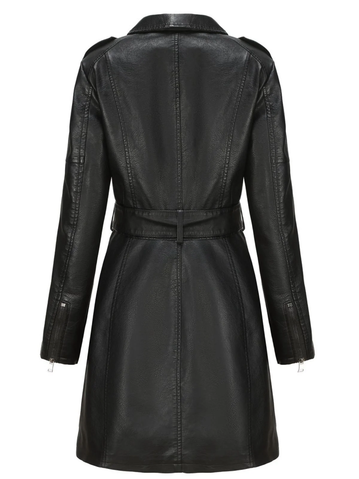 1960s Lapel Belted Long Leather Jacket - Image 3