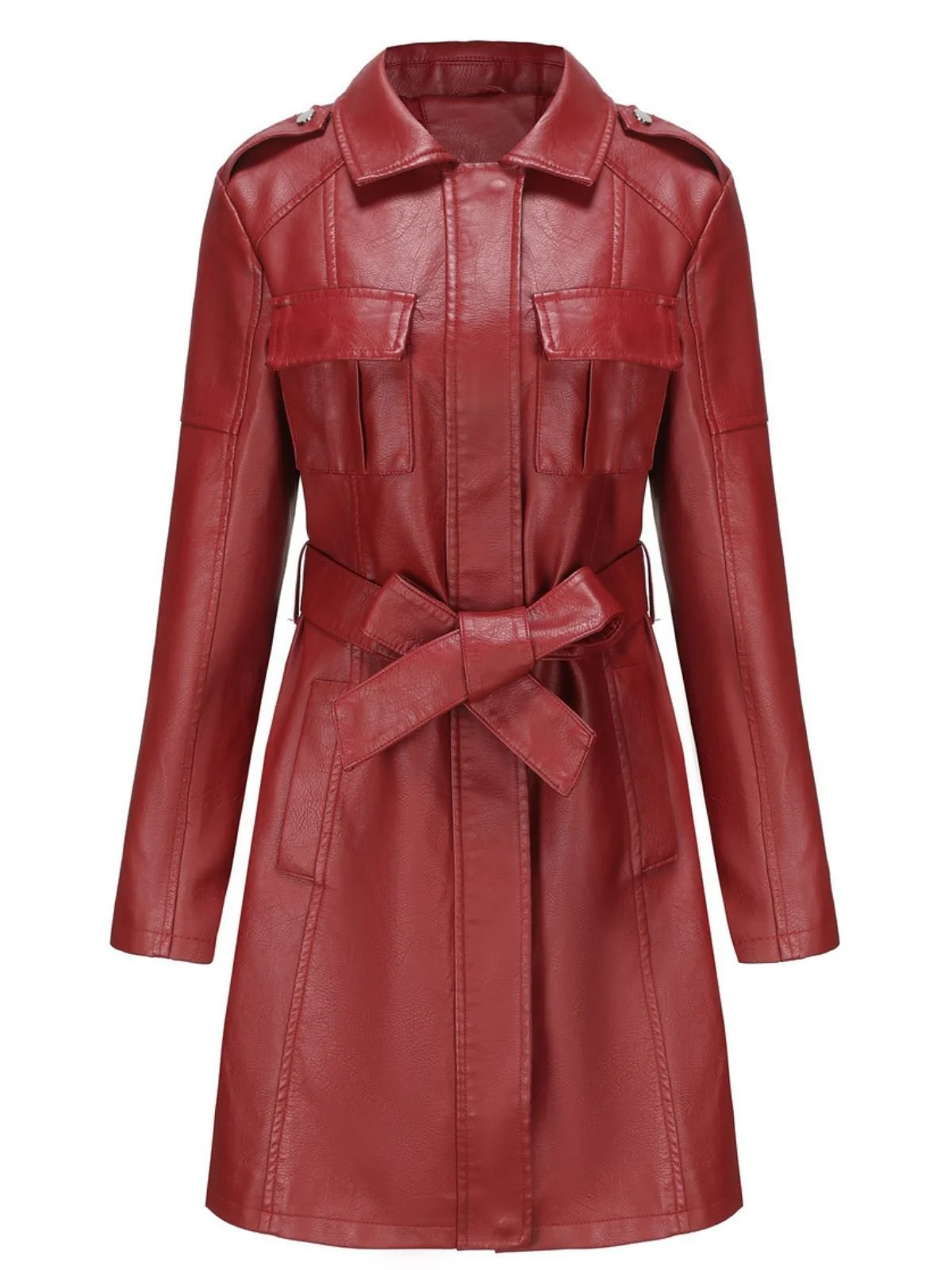 1960s Lapel Belted Long Leather Jacket - Image 4