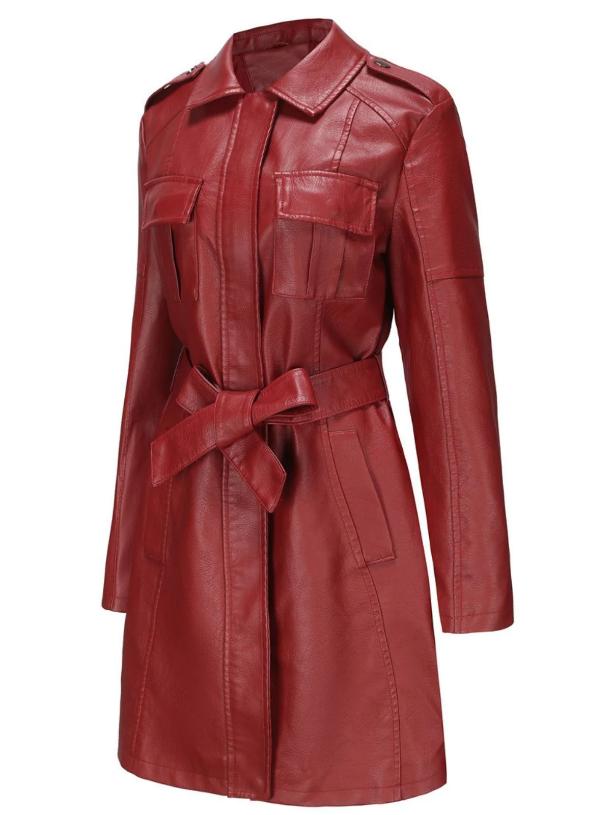 1960s Lapel Belted Long Leather Jacket - Image 5