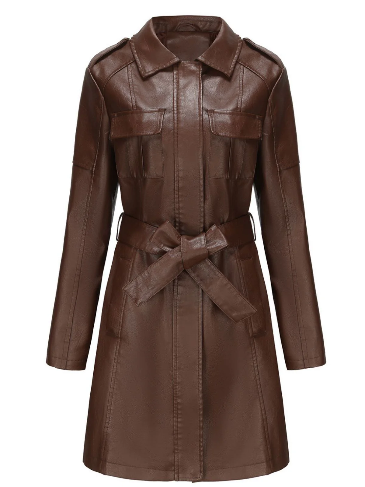 1960s Lapel Belted Long Leather Jacket - Image 7