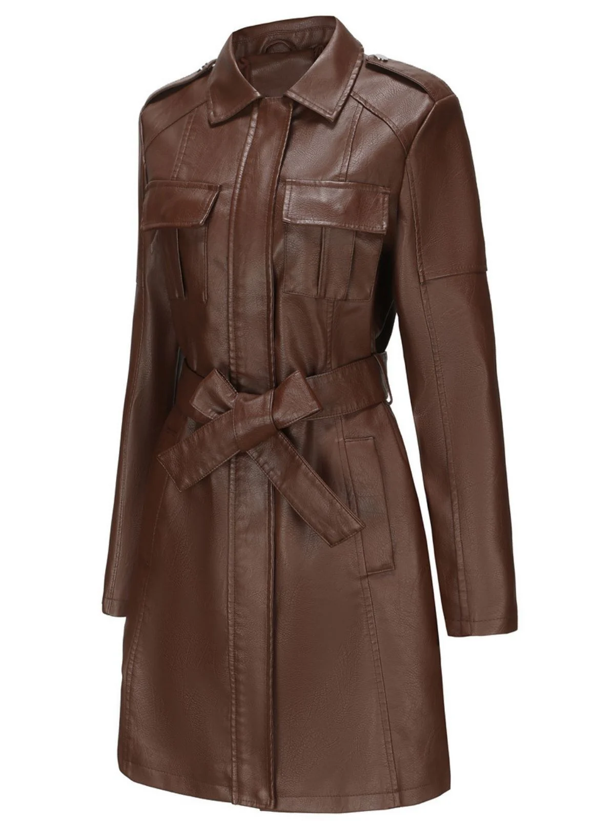 1960s Lapel Belted Long Leather Jacket - Image 8