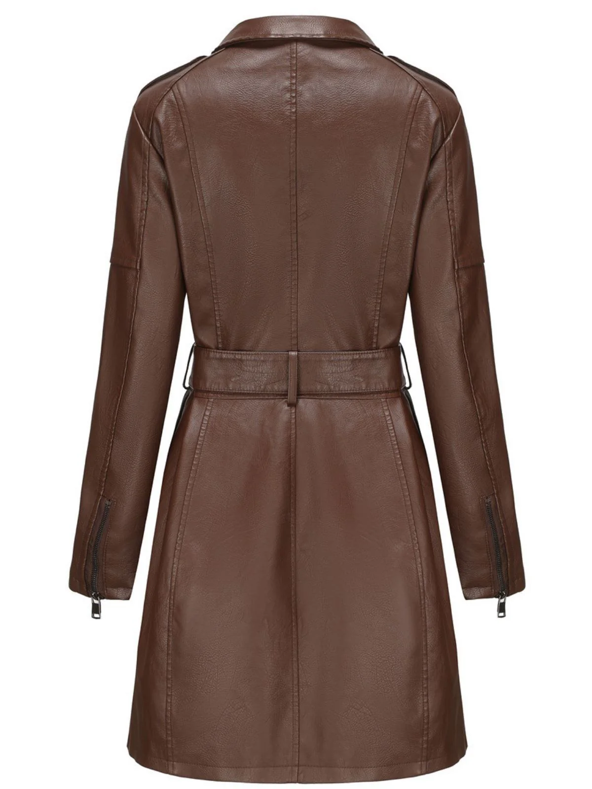 1960s Lapel Belted Long Leather Jacket - Image 9