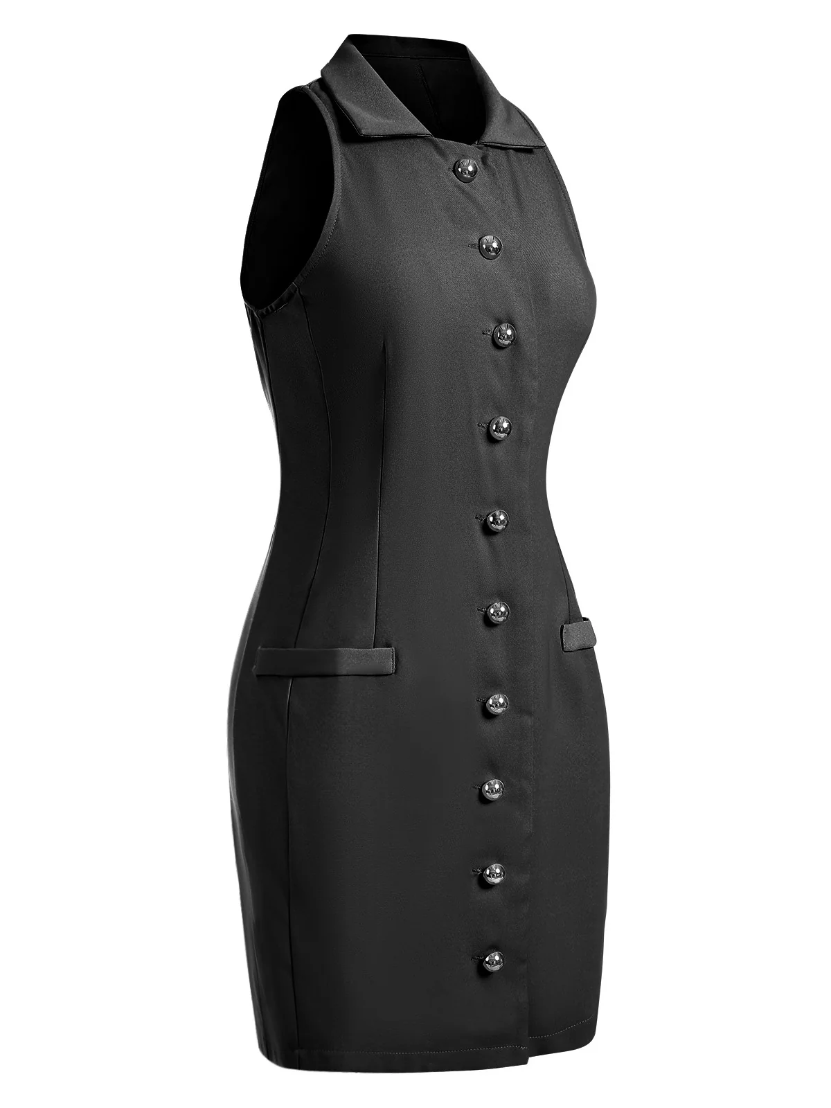 1960s Solid Button Pocket Lapel Pencil Dress - Image 3