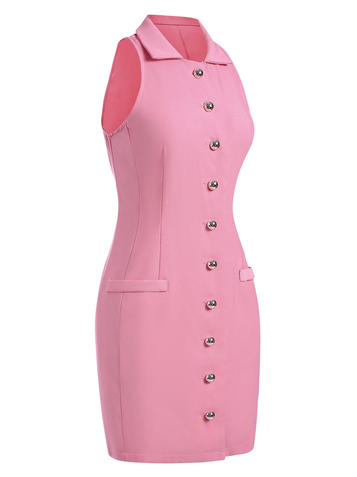 1960s Solid Button Pocket Lapel Pencil Dress - Image 6