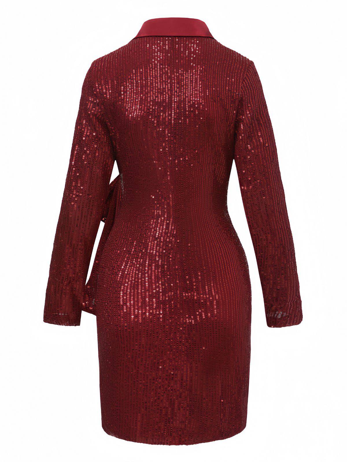 1960s Lapel Sequin Waist Tie Long Jacket - Image 3