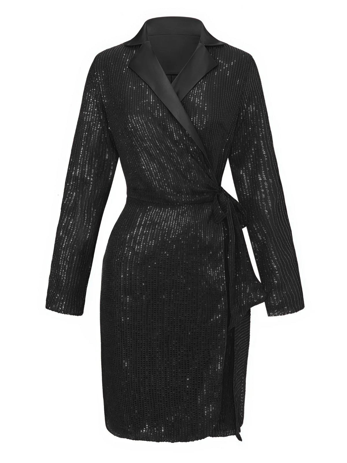 1960s Lapel Sequin Waist Tie Long Jacket - Image 8
