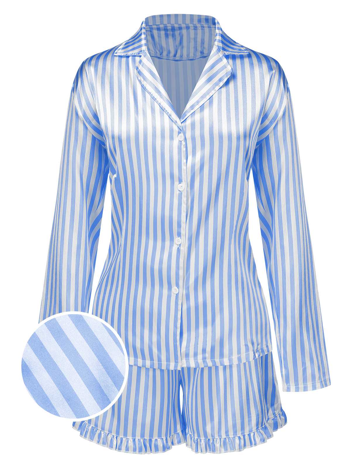 1960s Lapel Stripes Satin Pajamas Set - Image 13