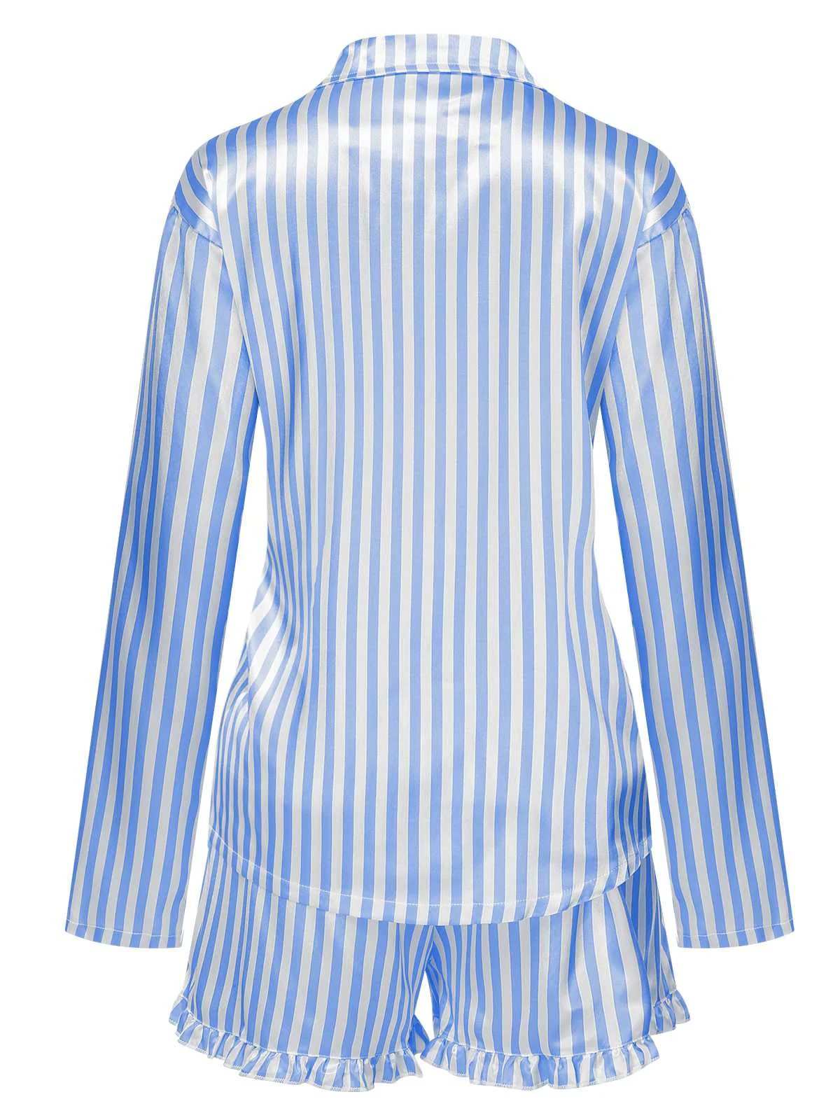 1960s Lapel Stripes Satin Pajamas Set - Image 15