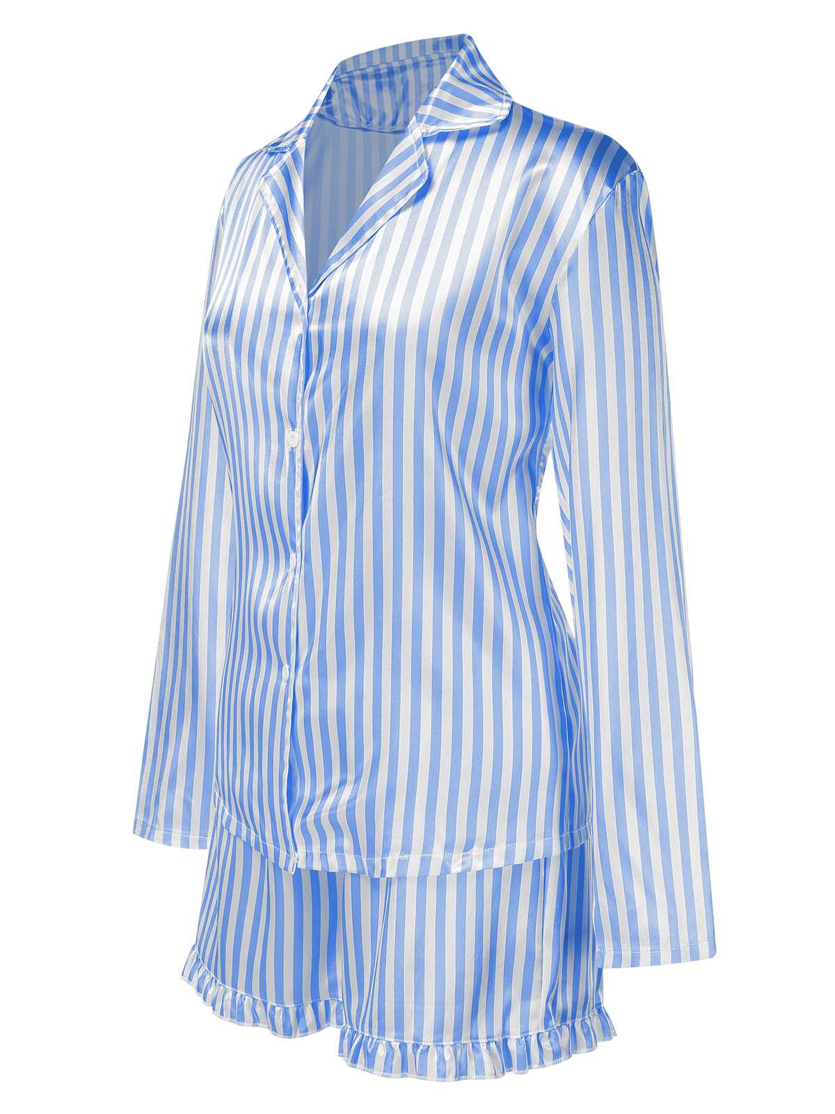 1960s Lapel Stripes Satin Pajamas Set - Image 16