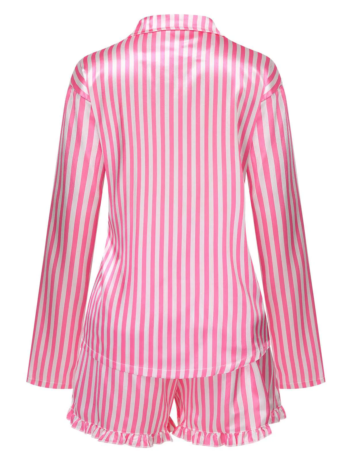1960s Lapel Stripes Satin Pajamas Set - Image 3
