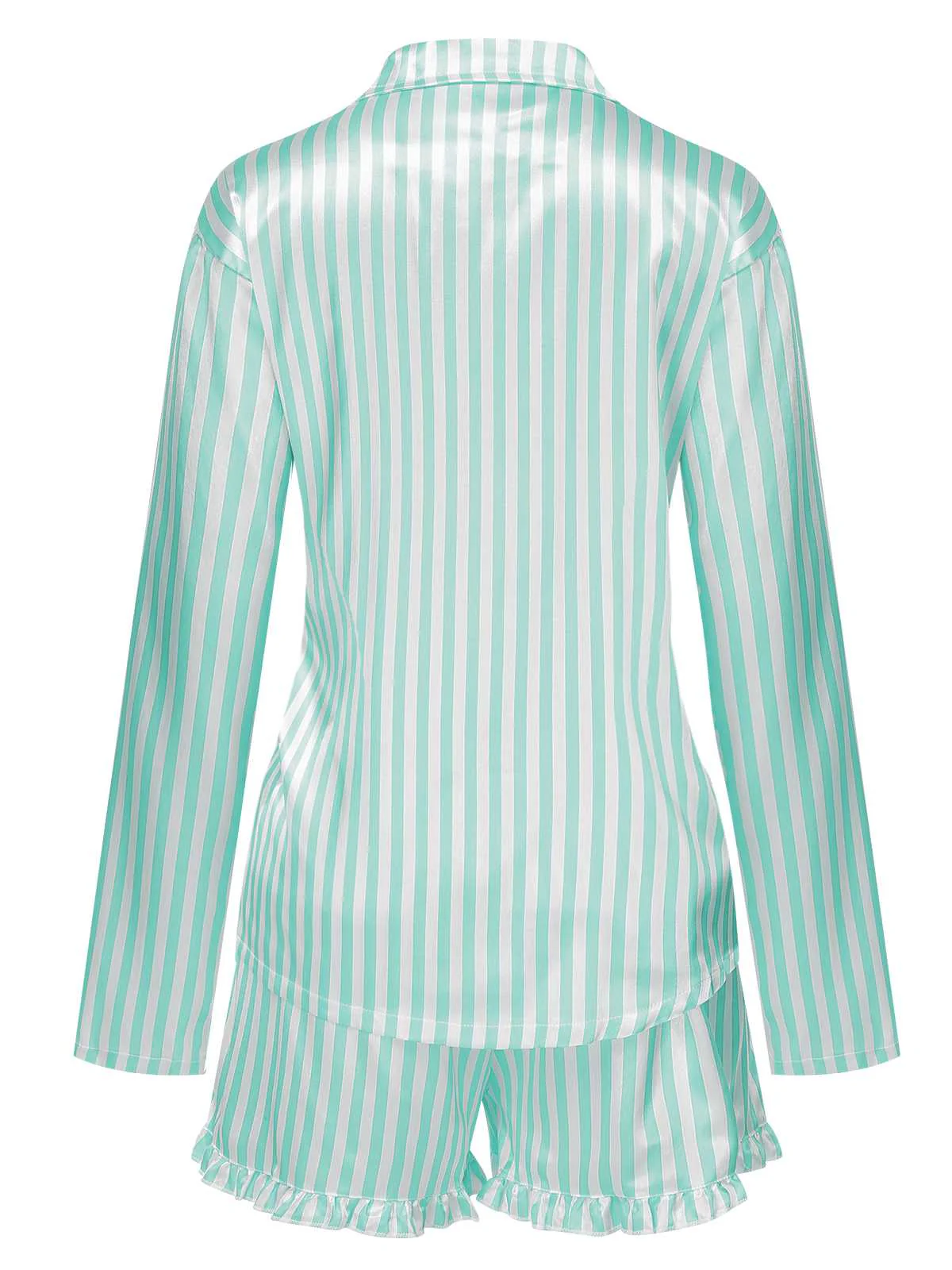 1960s Lapel Stripes Satin Pajamas Set - Image 9