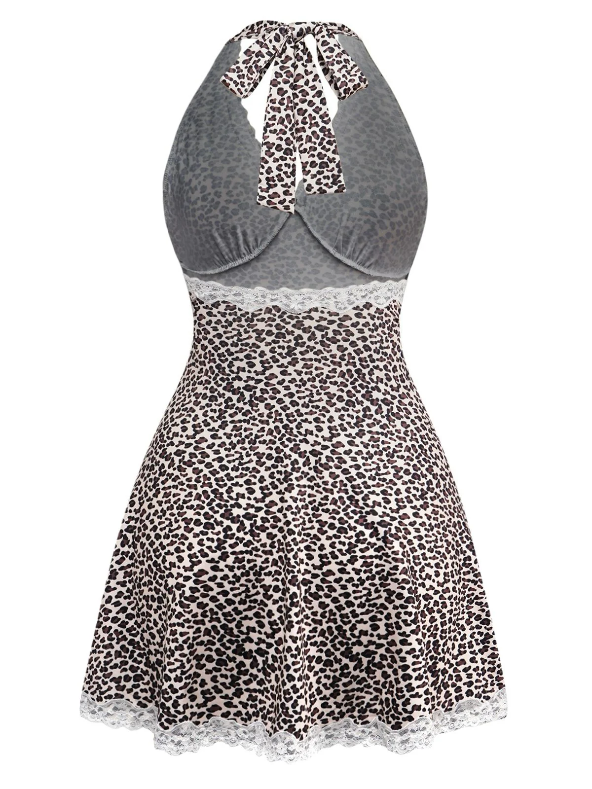 1960s Leopard Print Lace Trim Halter Nightgown - Image 2