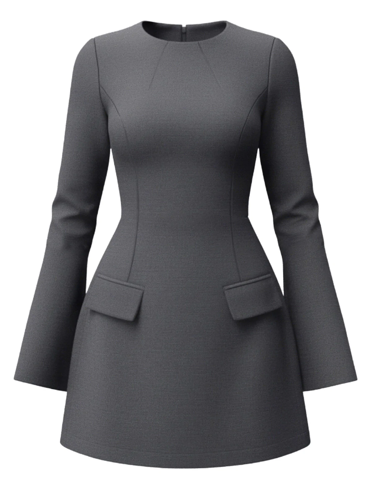 1960s Long Sleeve Faux Pockets Solid Dress - Image 2