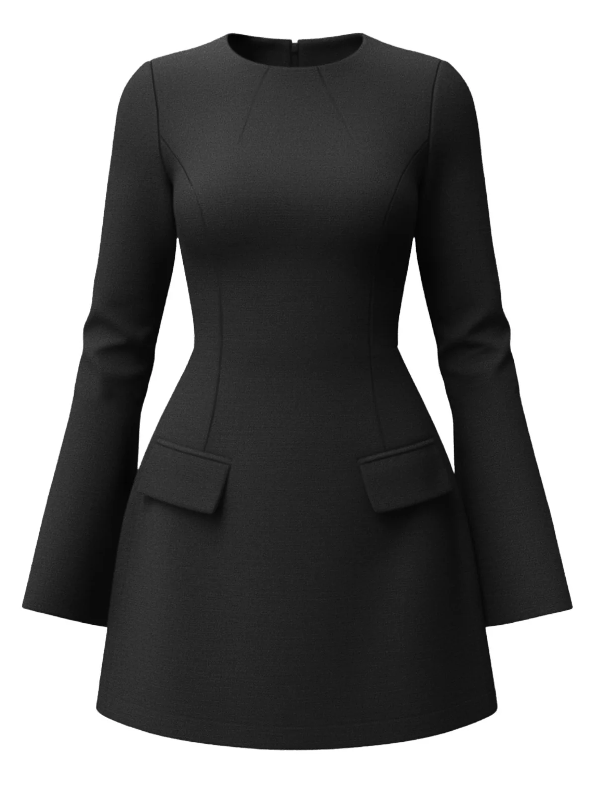 1960s Long Sleeve Faux Pockets Solid Dress - Image 7