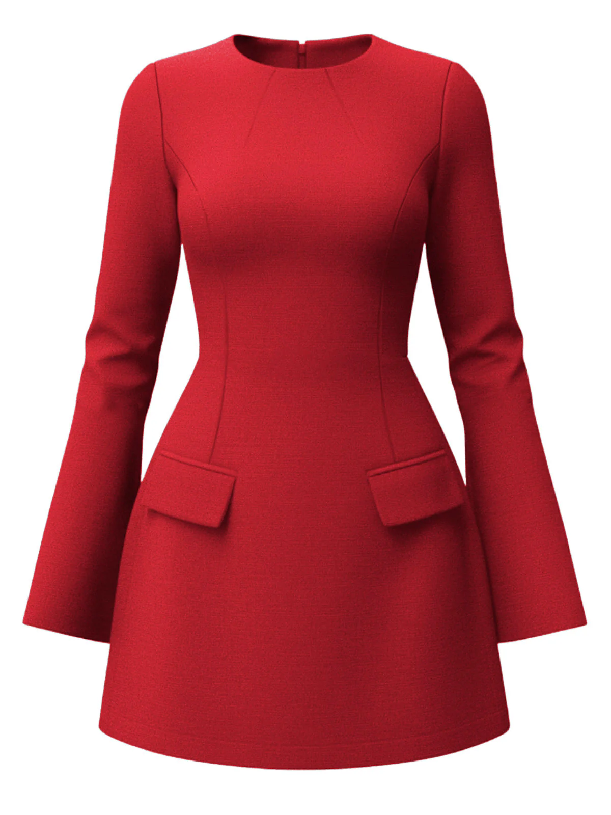 1960s Long Sleeve Faux Pockets Solid Dress - Image 9