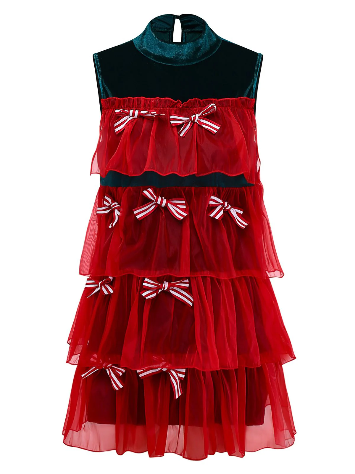 1960s Mesh Bow Christmas Tree Dress - Image 2