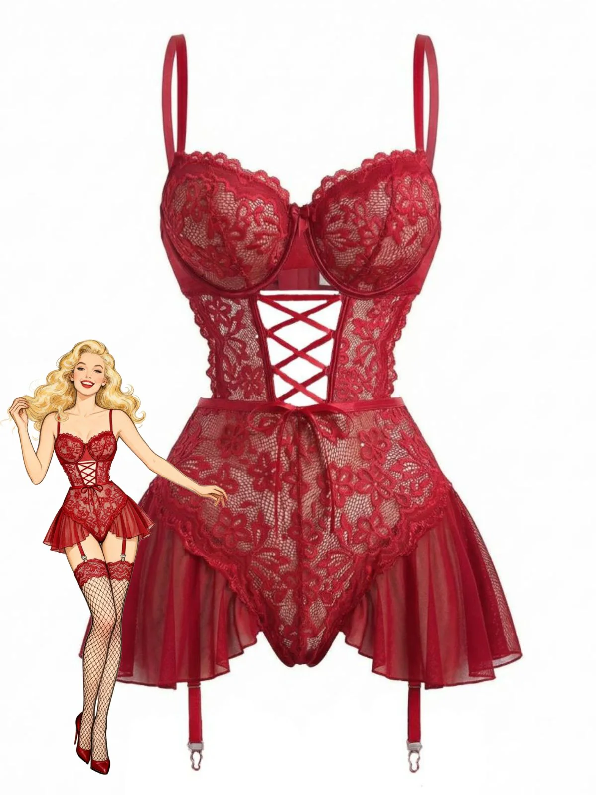 1960s Mesh Sheer Lace Nightgown With Garter Straps - Image 2