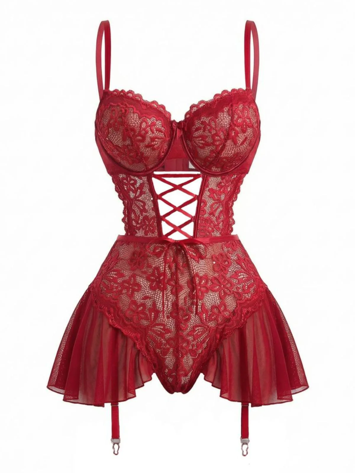 1960s Mesh Sheer Lace Nightgown With Garter Straps - Image 6