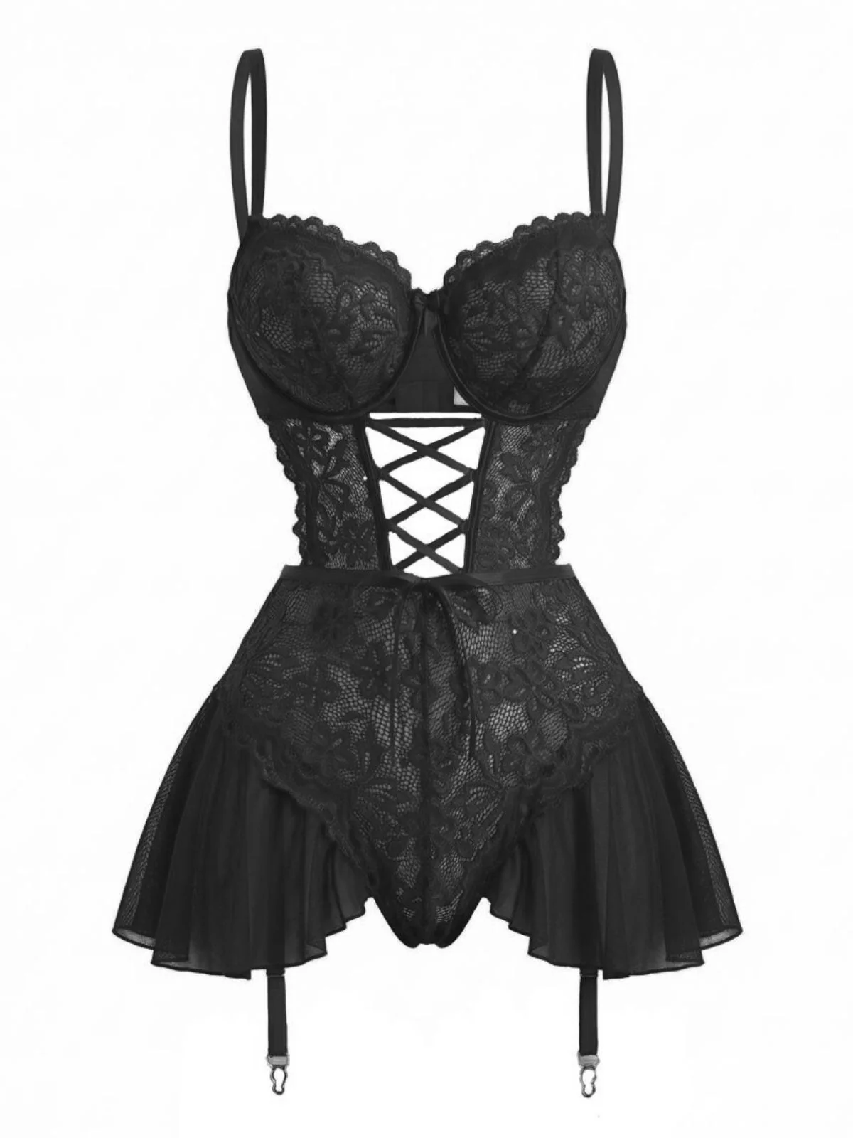 1960s Mesh Sheer Lace Nightgown With Garter Straps - Image 8