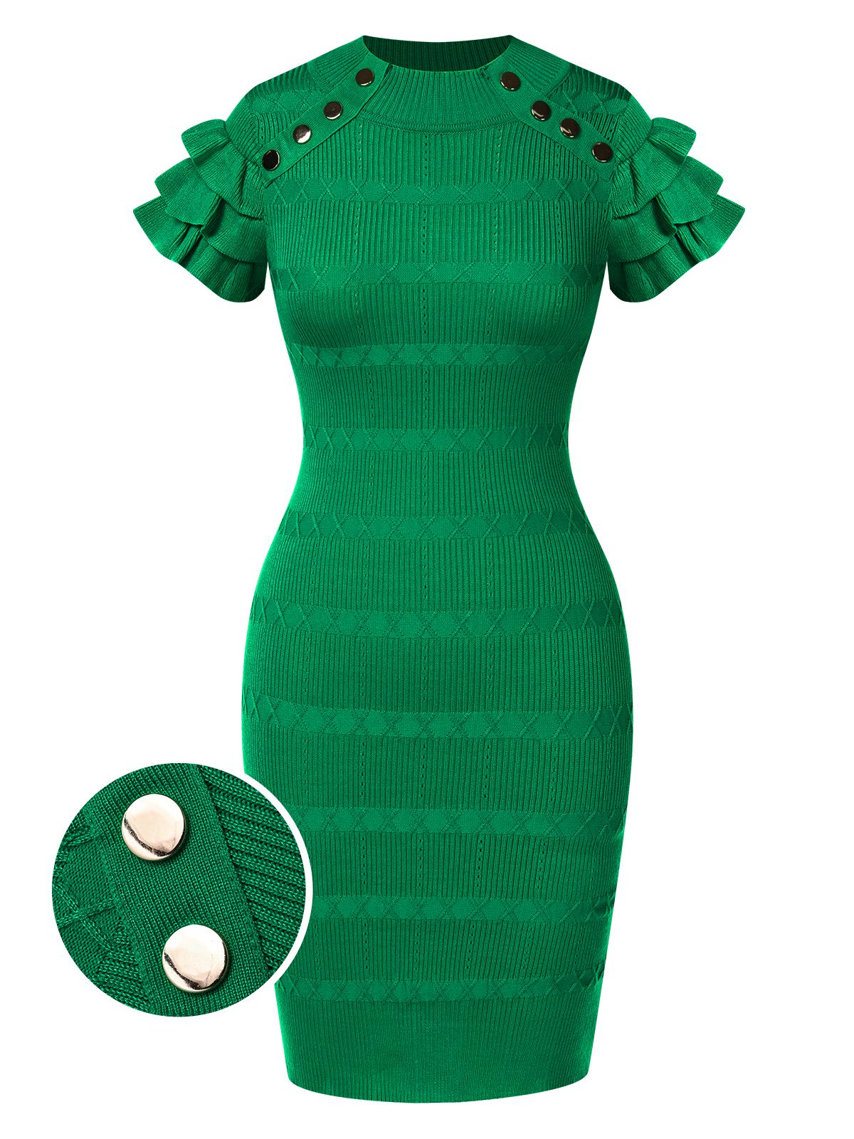 1960s Metal Button Ruffle Sleeve Sweater Dress - Image 12