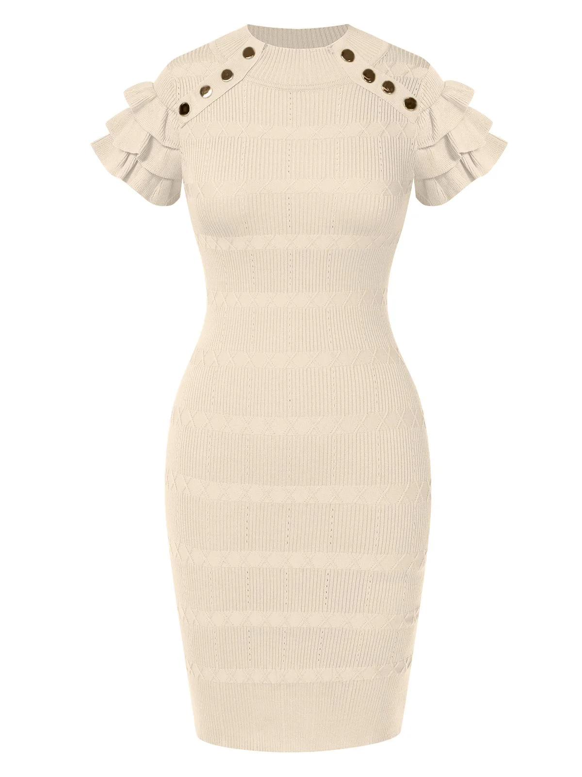 1960s Metal Button Ruffle Sleeve Sweater Dress - Image 2