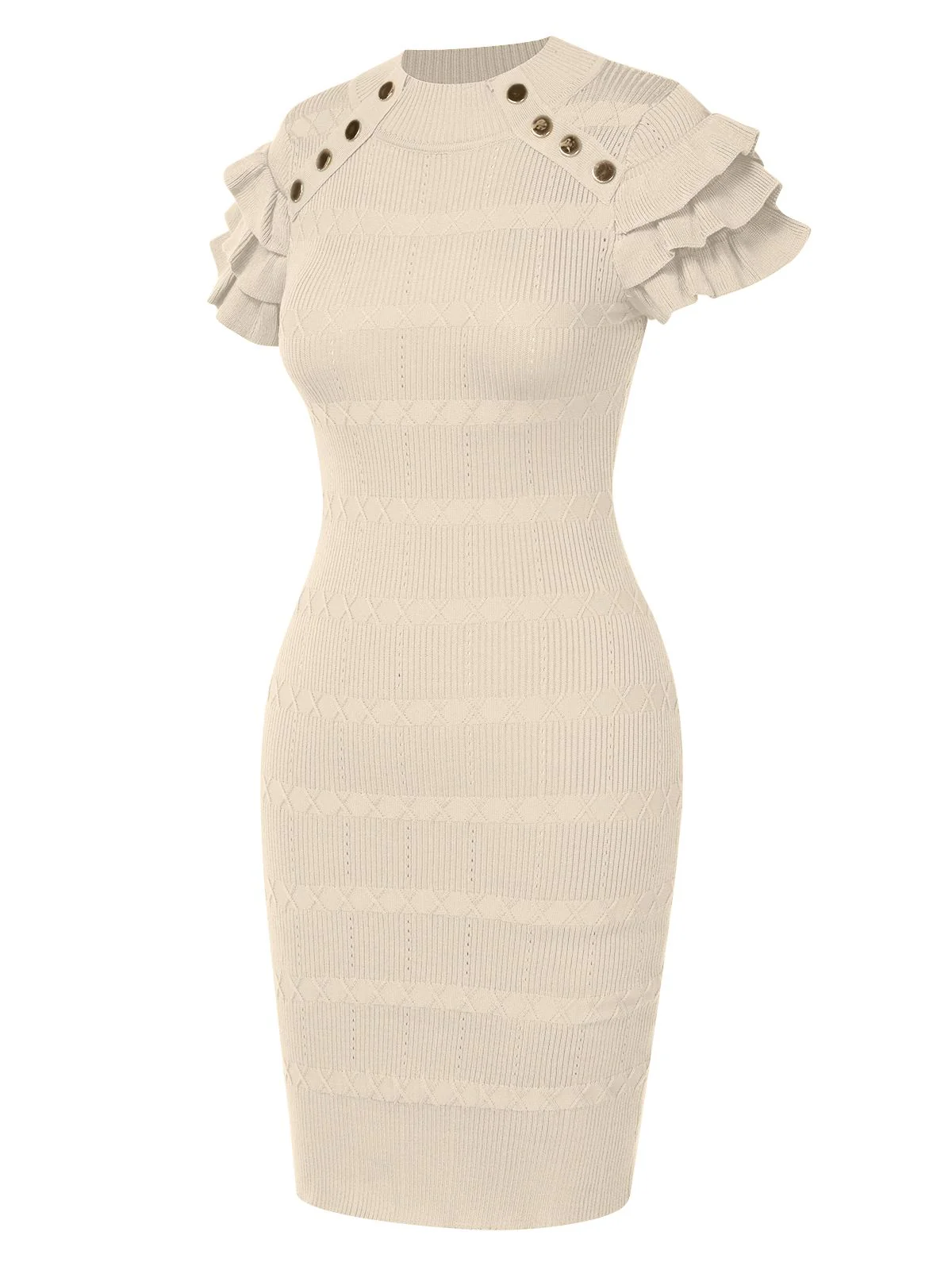 1960s Metal Button Ruffle Sleeve Sweater Dress - Image 3