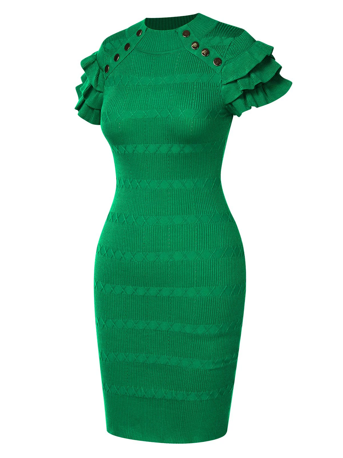 1960s Metal Button Ruffle Sleeve Sweater Dress - Image 7