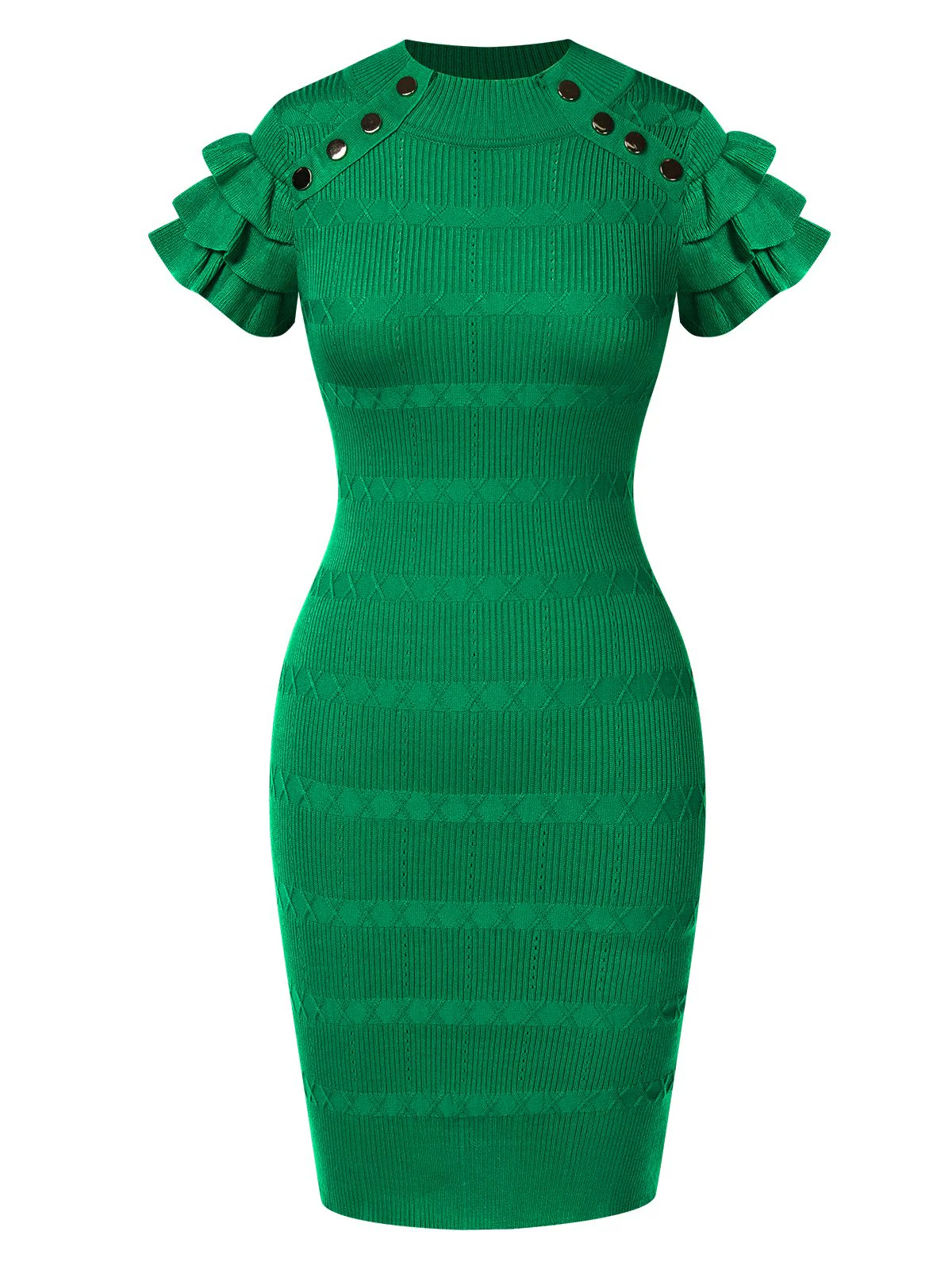 1960s Metal Button Ruffle Sleeve Sweater Dress - Image 8