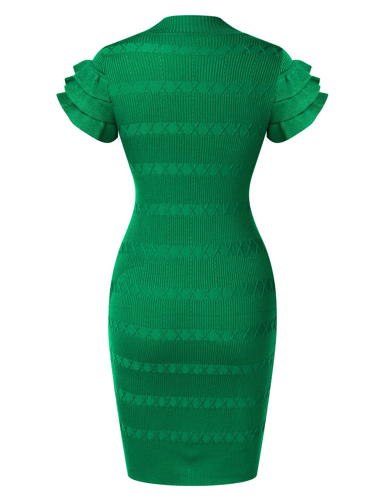 1960s Metal Button Ruffle Sleeve Sweater Dress - Image 9