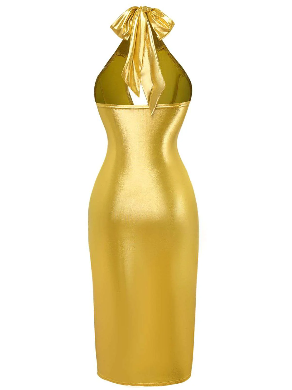 1960s Metallic Halter Keyhole Bodycon Dress - Image 2