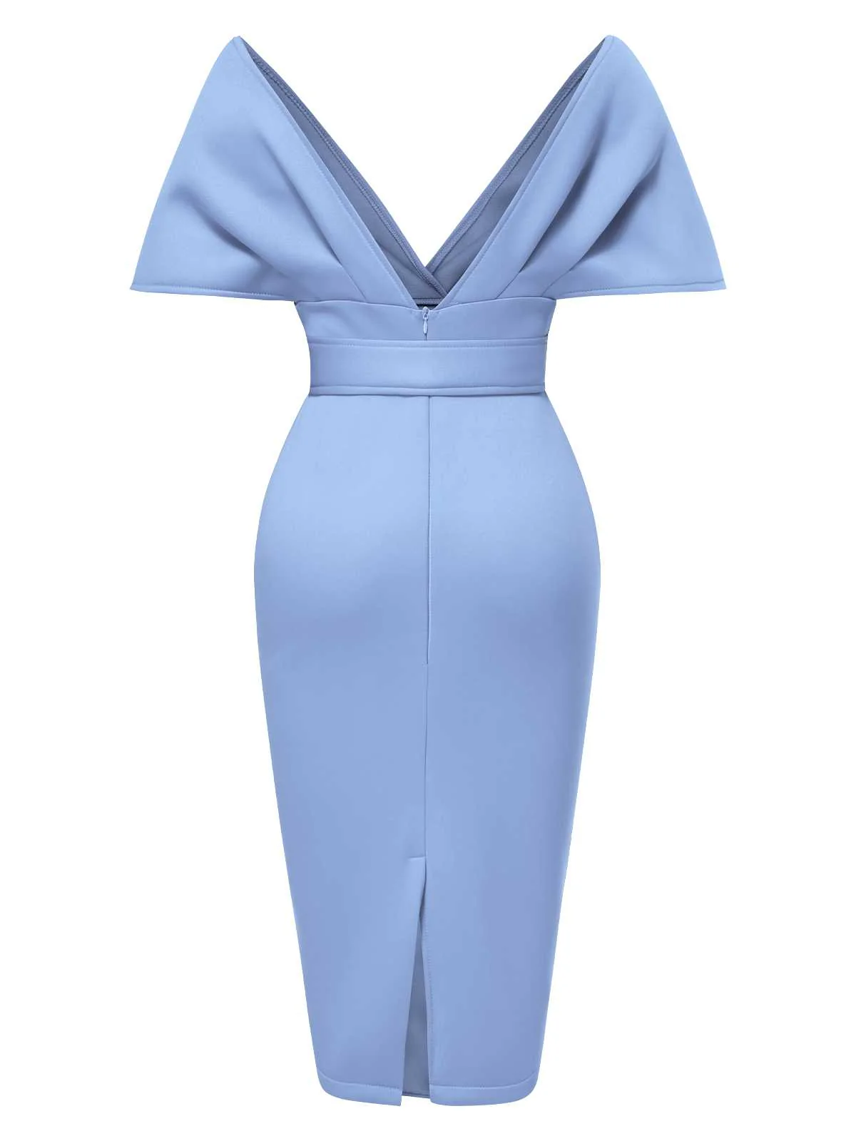 1960s Off-Shoulder Belted Solid Bodycon Dress - Image 5