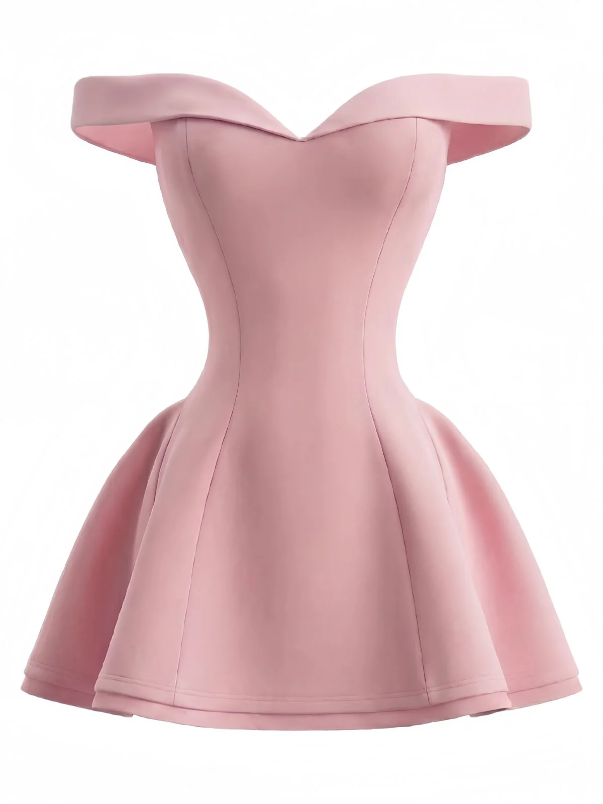 1960s Off-Shoulder Fit Solid Mini Dress - Image 2