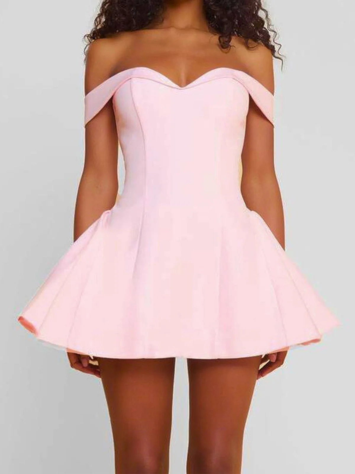 1960s Off-Shoulder Fit Solid Mini Dress - Image 3
