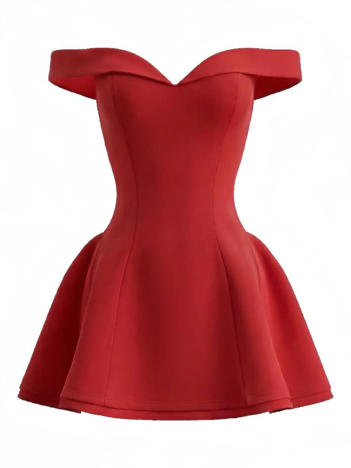 1960s Off-Shoulder Fit Solid Mini Dress - Image 5