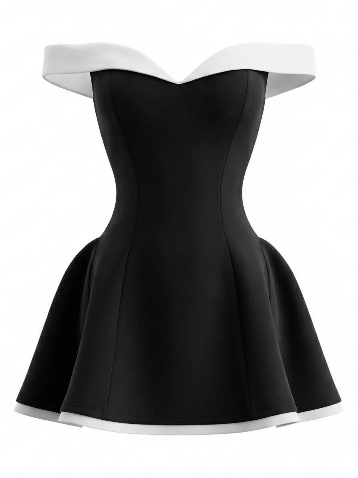 1960s Off-Shoulder Fit Solid Mini Dress - Image 6
