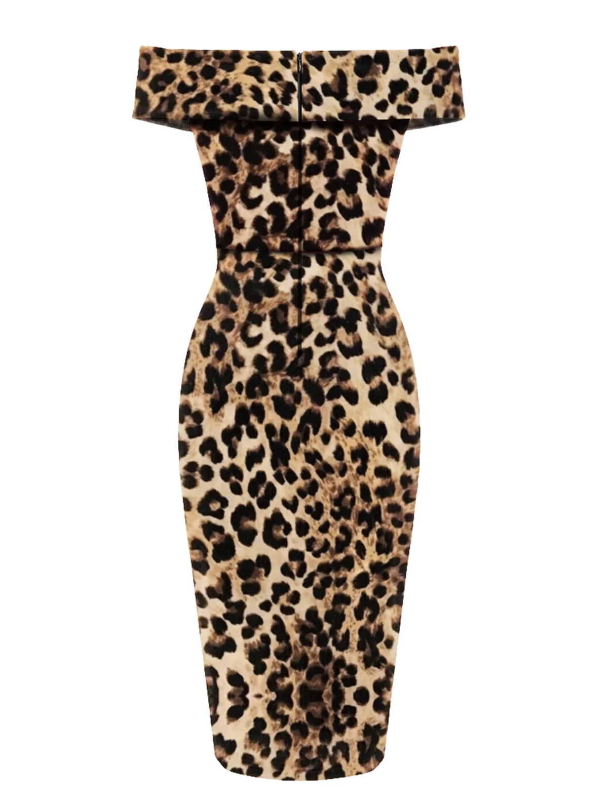 1960s Off-shoulder Leopard Pencil Dress - Image 4