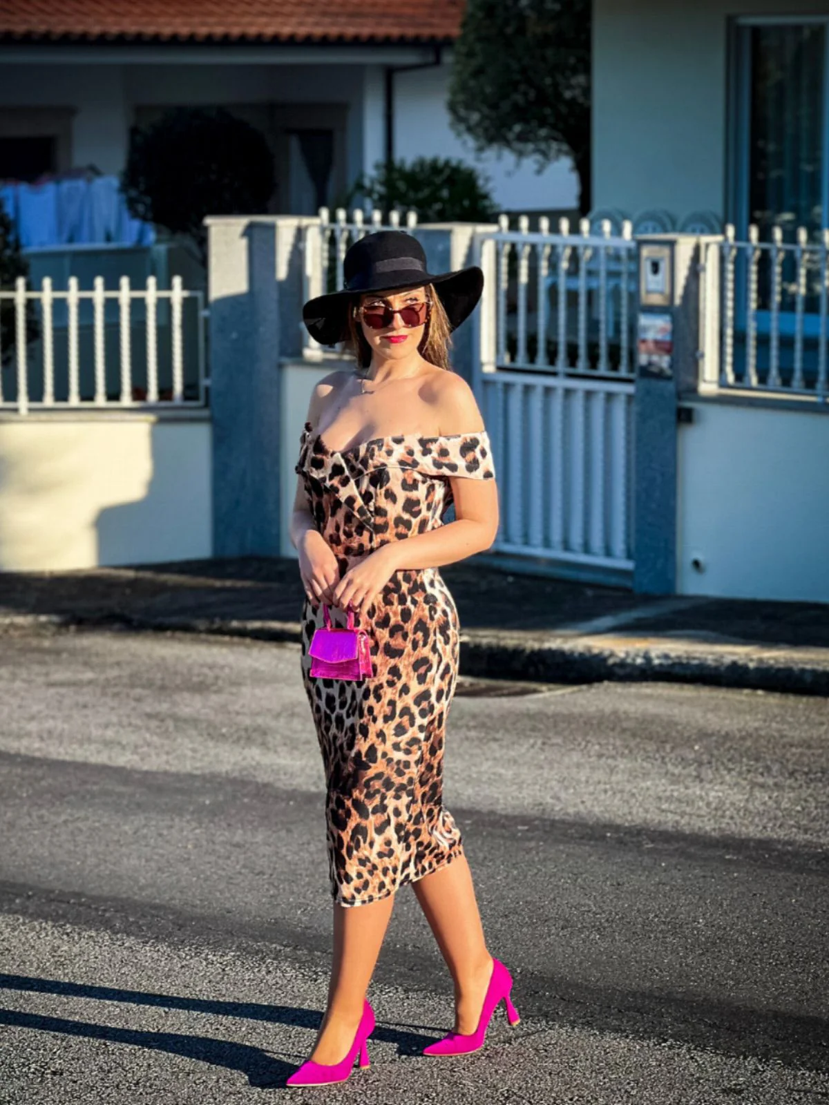 1960s Off-shoulder Leopard Pencil Dress - Image 2