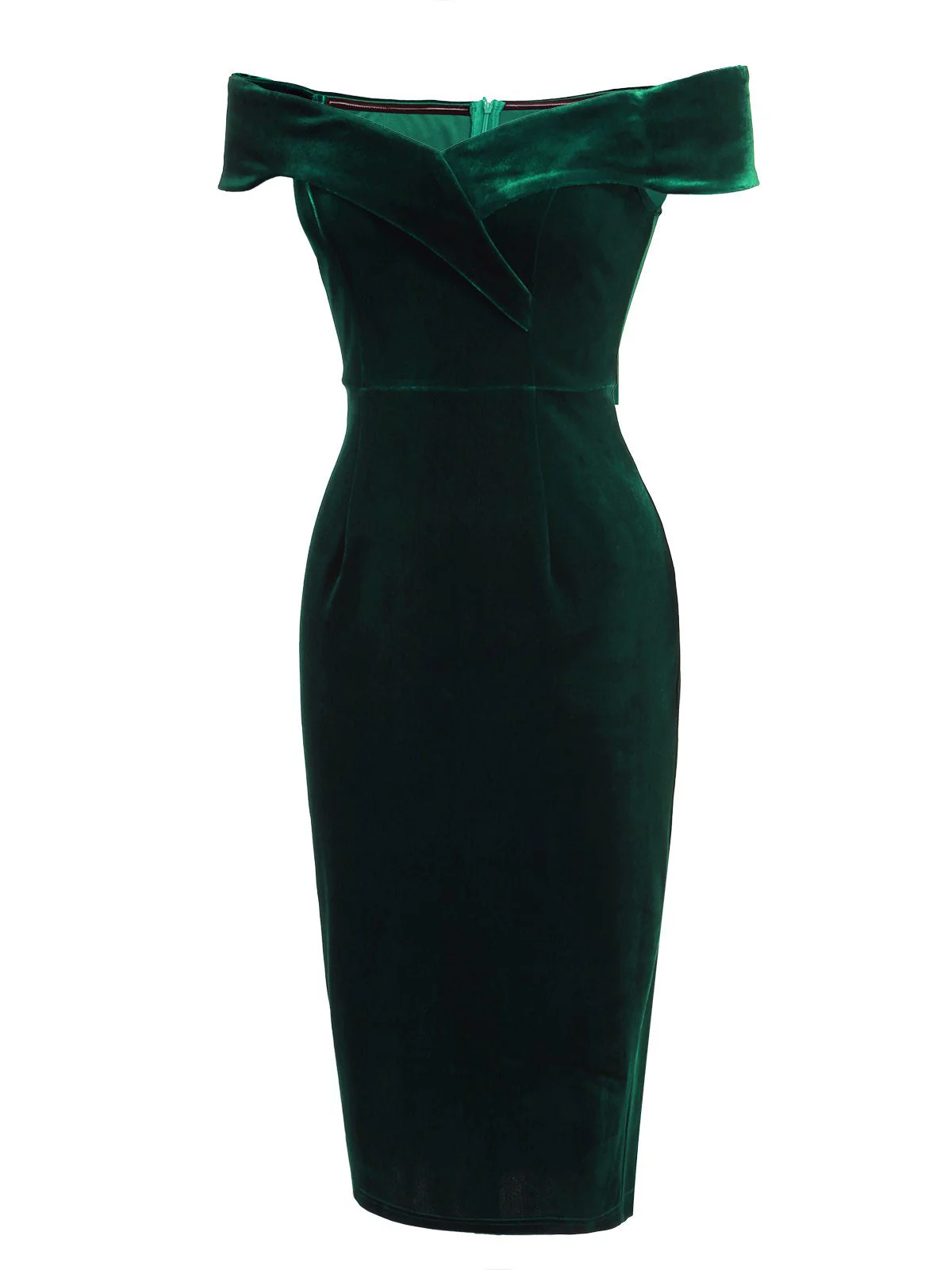 1960s Off Shoulder Velvet Bodycon Dress - Image 3