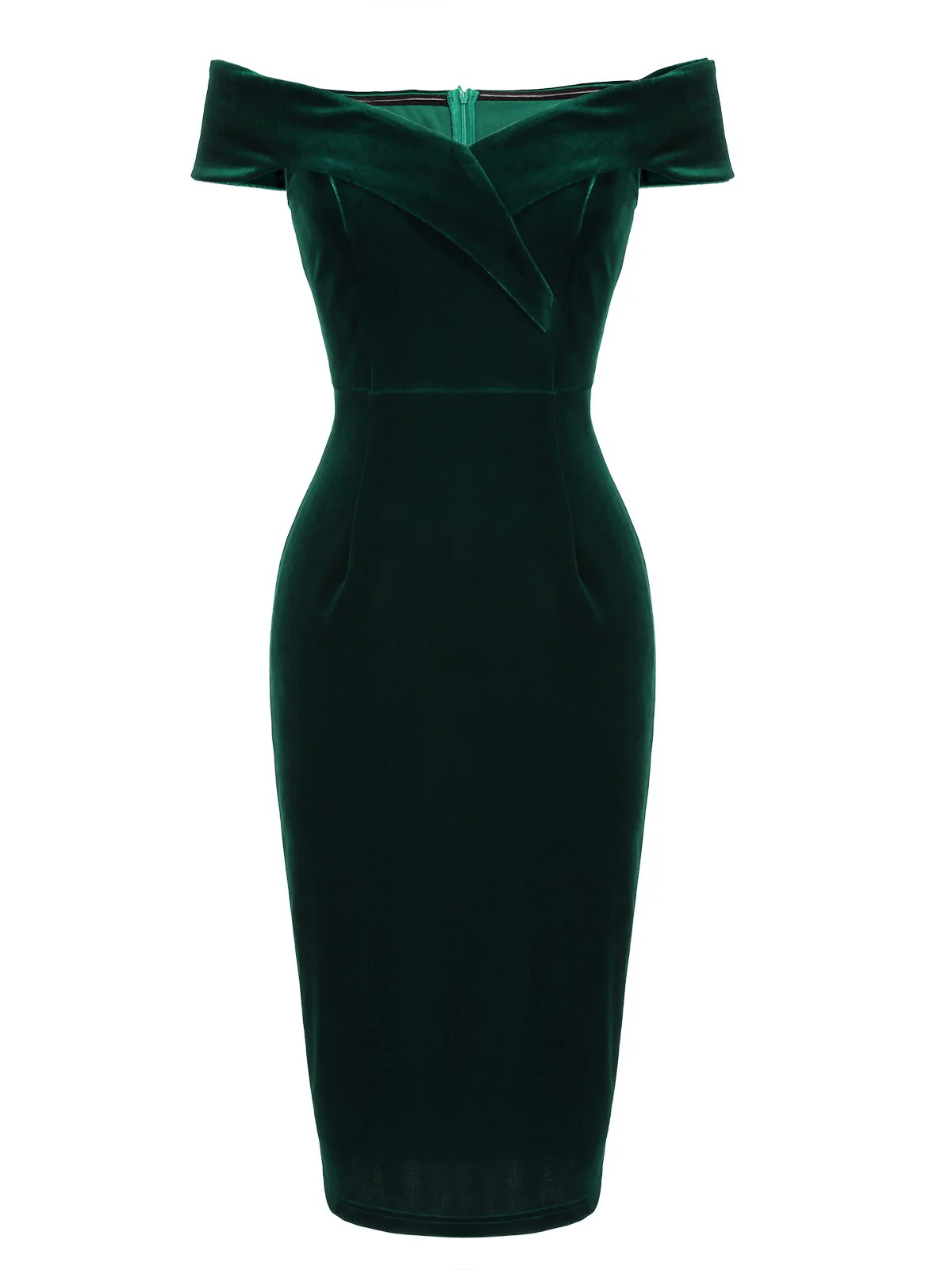 1960s Off Shoulder Velvet Bodycon Dress - Image 8