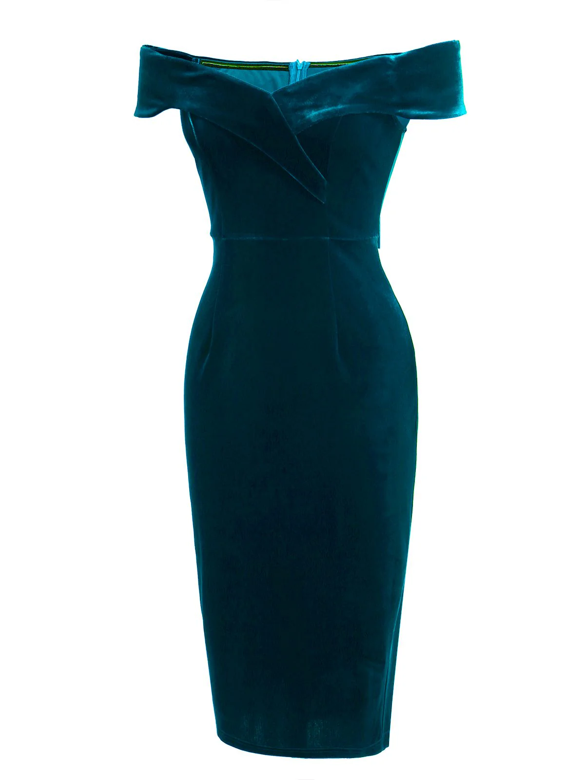 1960s Off Shoulder Velvet Bodycon Dress - Image 2