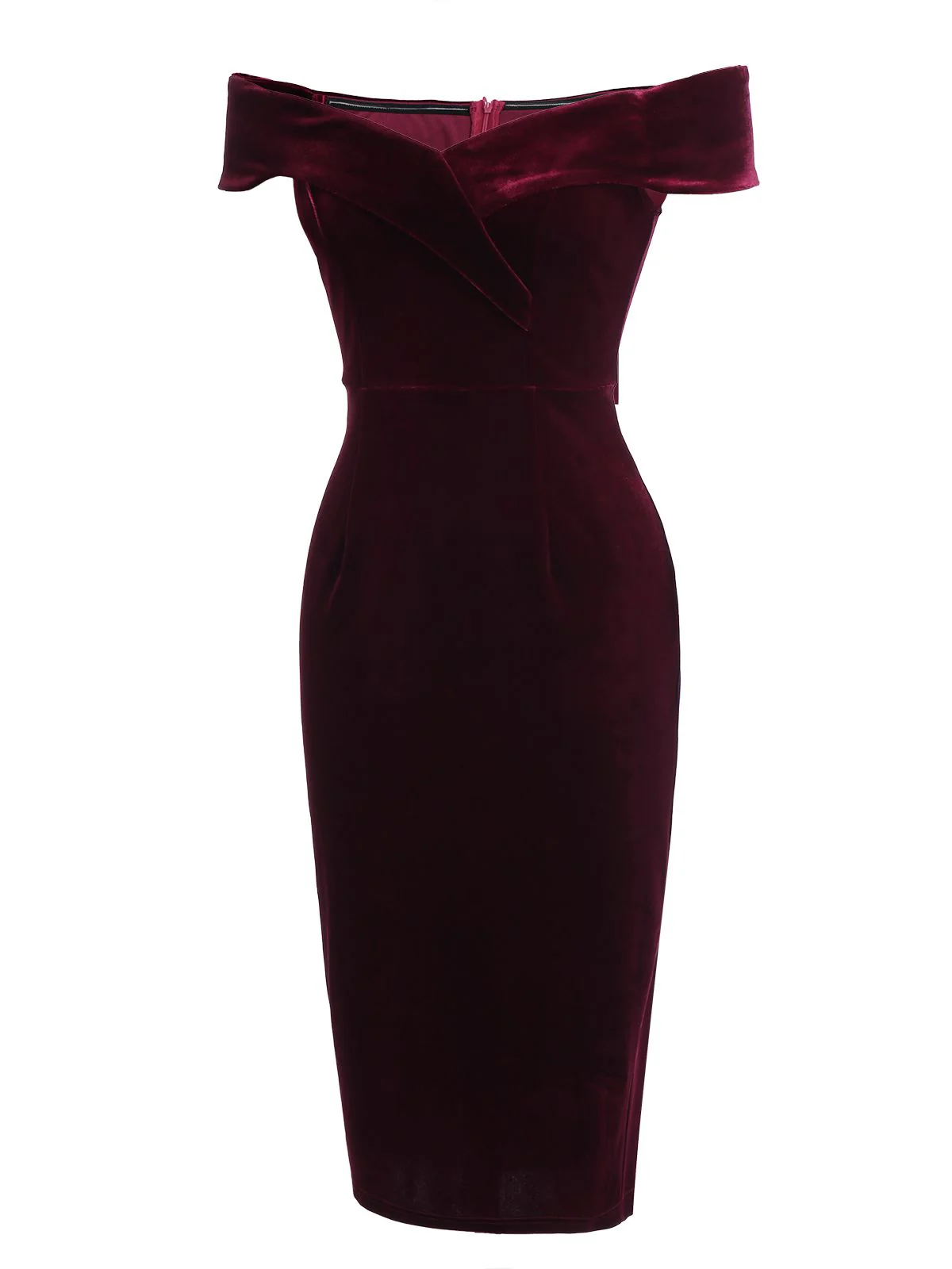 1960s Off Shoulder Velvet Bodycon Dress - Image 10
