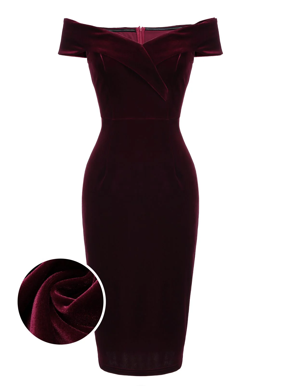 1960s Off Shoulder Velvet Bodycon Dress - Image 8