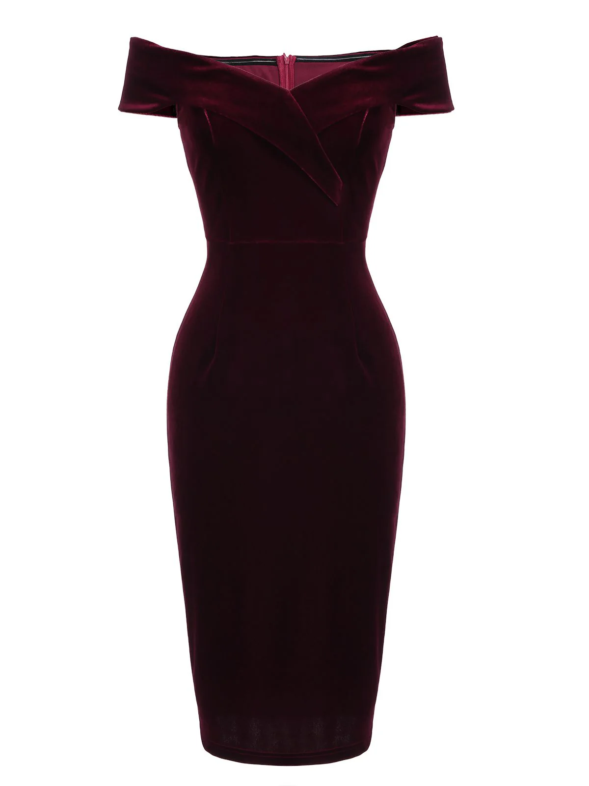 1960s Off Shoulder Velvet Bodycon Dress - Image 9