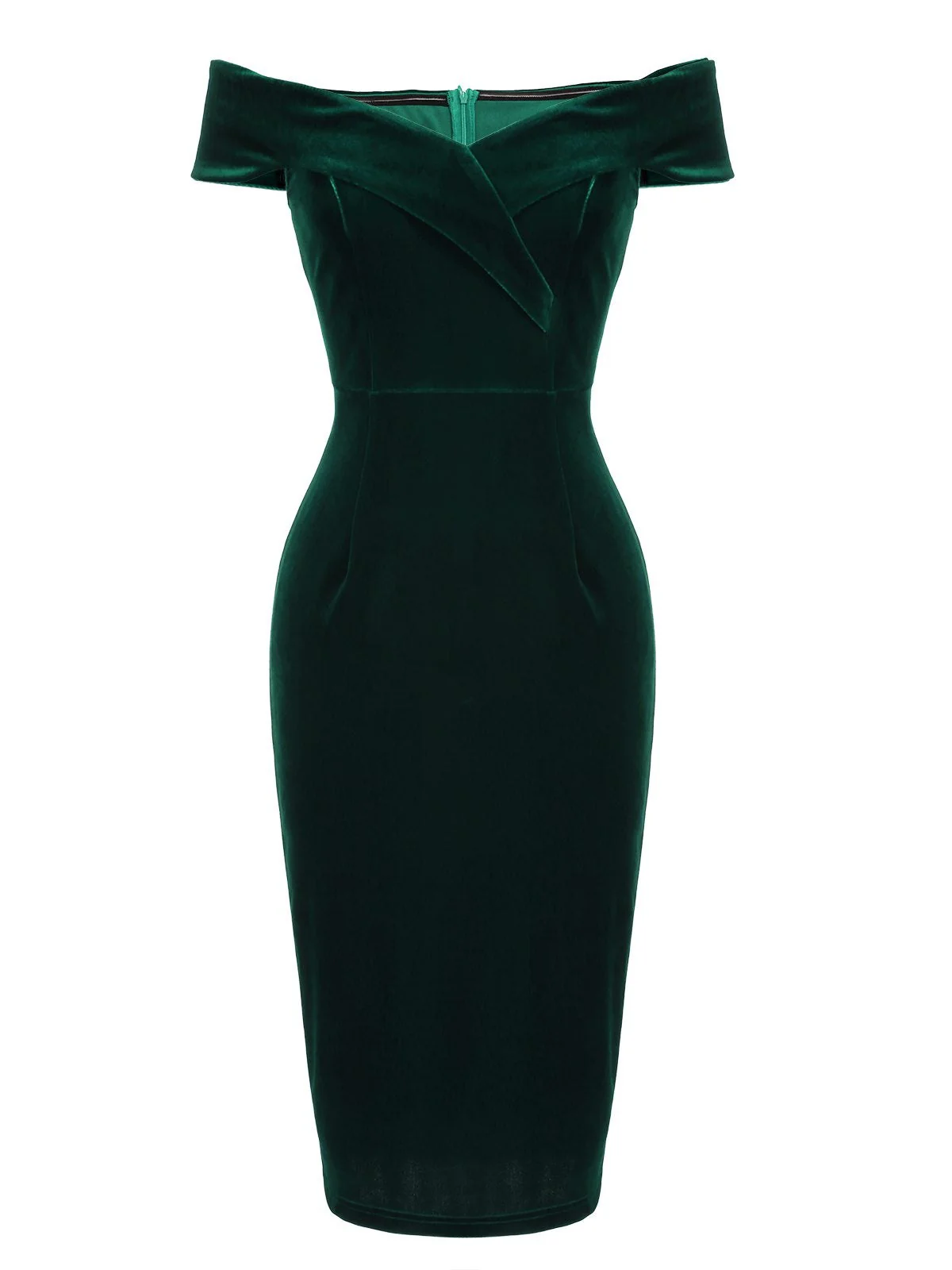 1960s Off Shoulder Velvet Bodycon Dress - Image 3