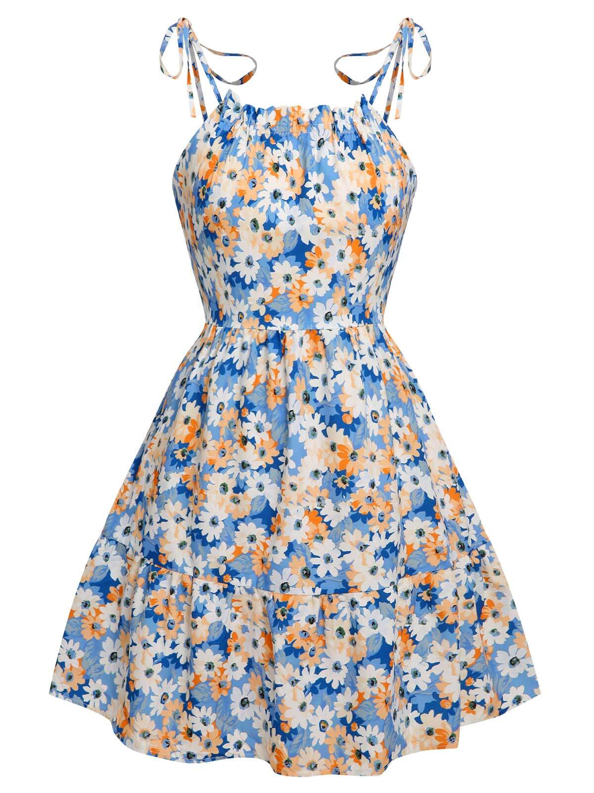 1960s Oil Painting Daisy Shoulder Tie Dress - Image 2