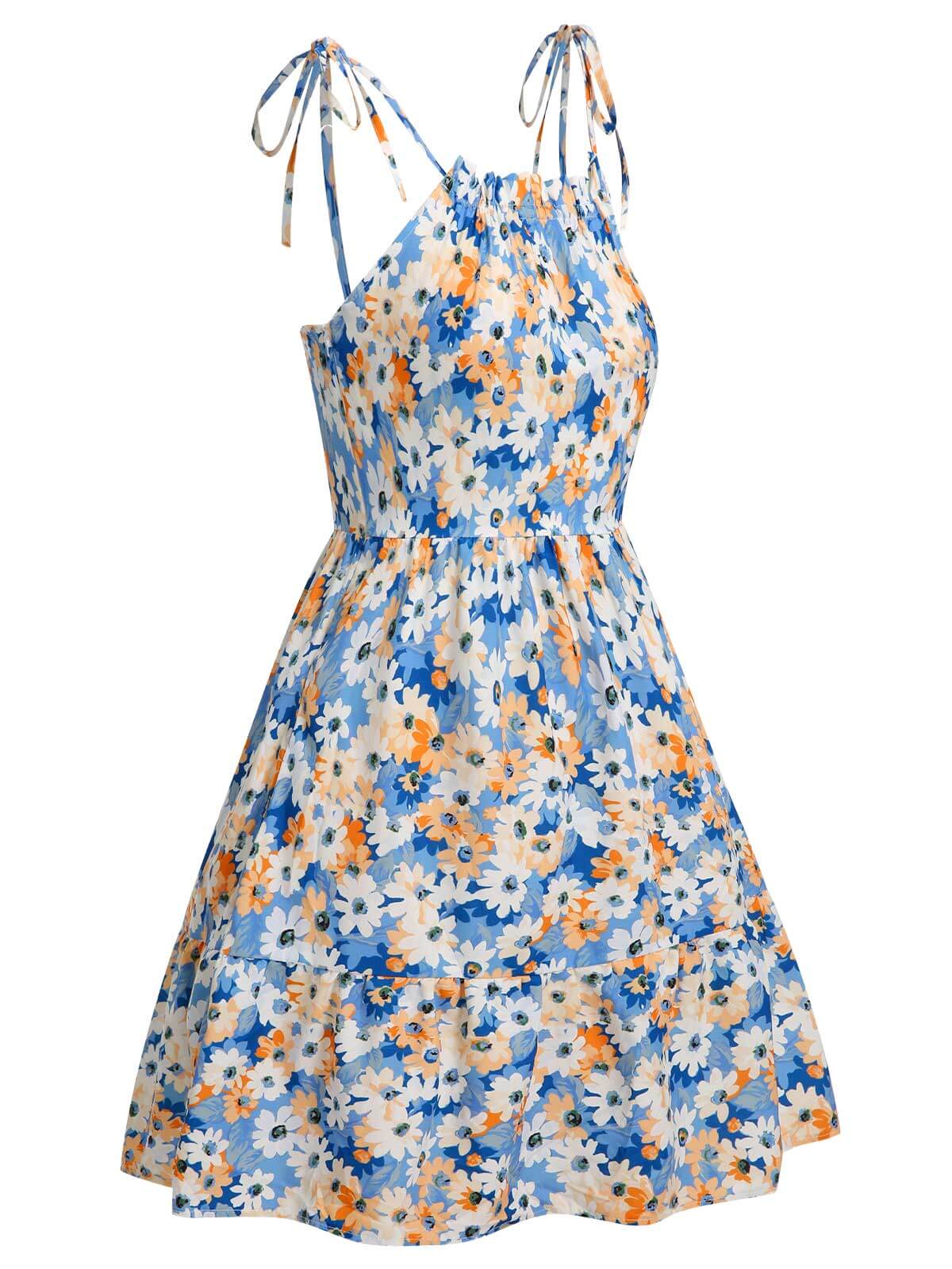 1960s Oil Painting Daisy Shoulder Tie Dress - Image 3